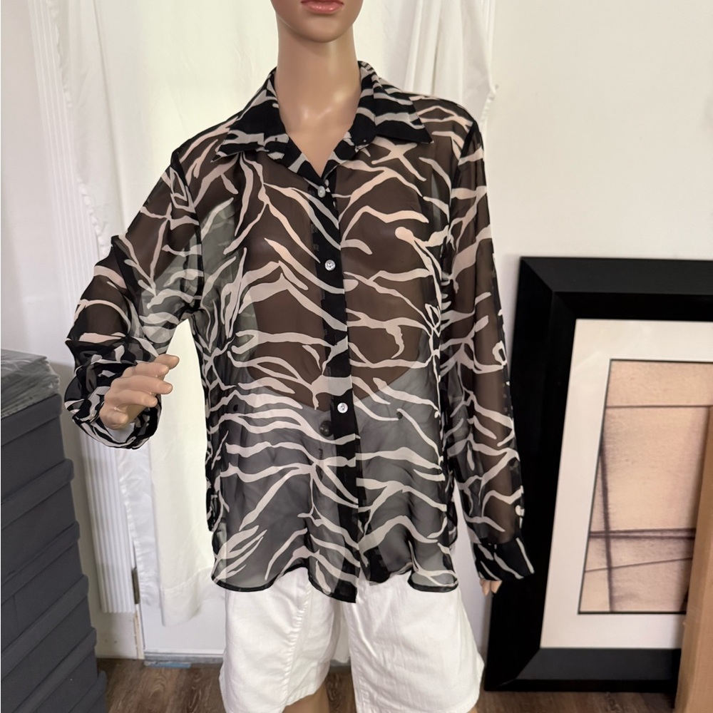NICOLA Sheer Zebra Print Blouse - Black and White